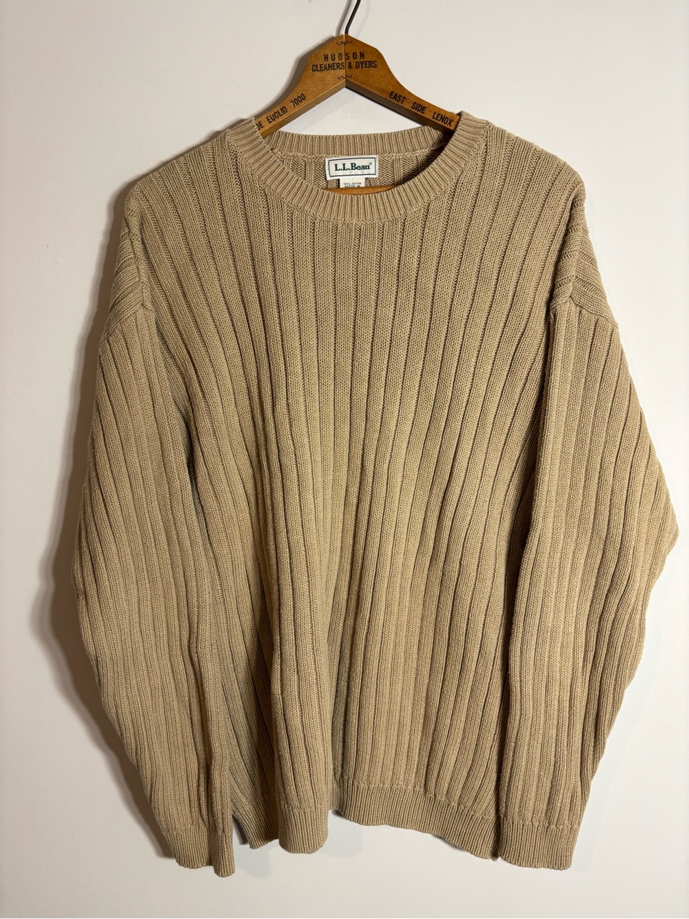 LL Bean Fisherman’s Sweater XL Cotton Cottage Tan - Picture 1 of 5